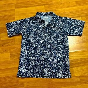 Columbia kids PFG blue print short sleeve button up shirt boys size 10 12